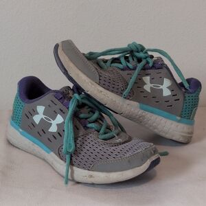 Under Armour Women's Gray with Teal and Purple Athletic Sneakers